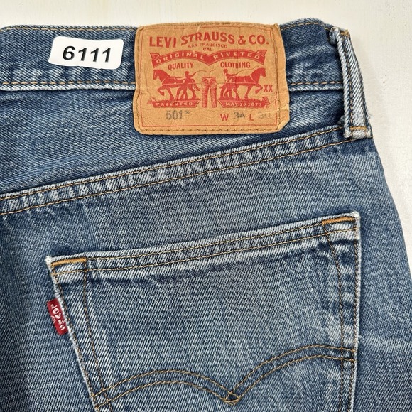 Y2K Levi's 501 Jeans Men Meas 32x27 Blue Button Fly Denim Cotton Egypt Tag 34 - Picture 3 of 11
